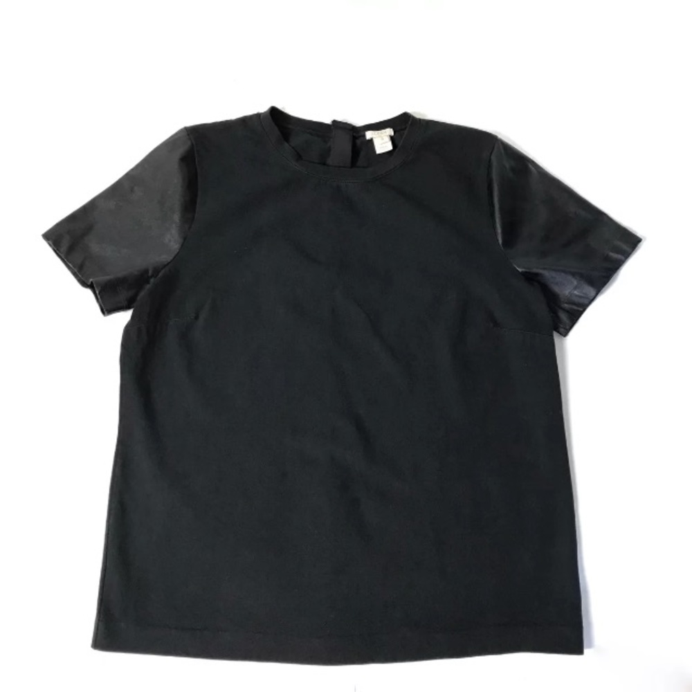 Faux Leather Short Sleeves T-Shirt Top